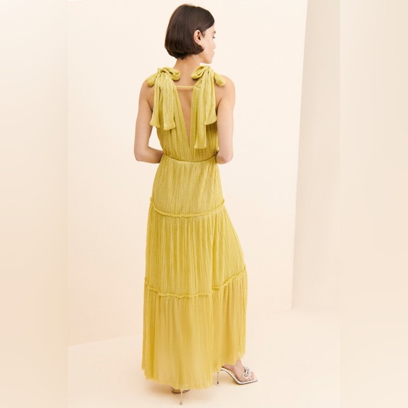 Sabina Musayev Helena Metallic Tiered Tie Shoulder V-Neck Maxi Dress Size Small - Picture 1 of 7